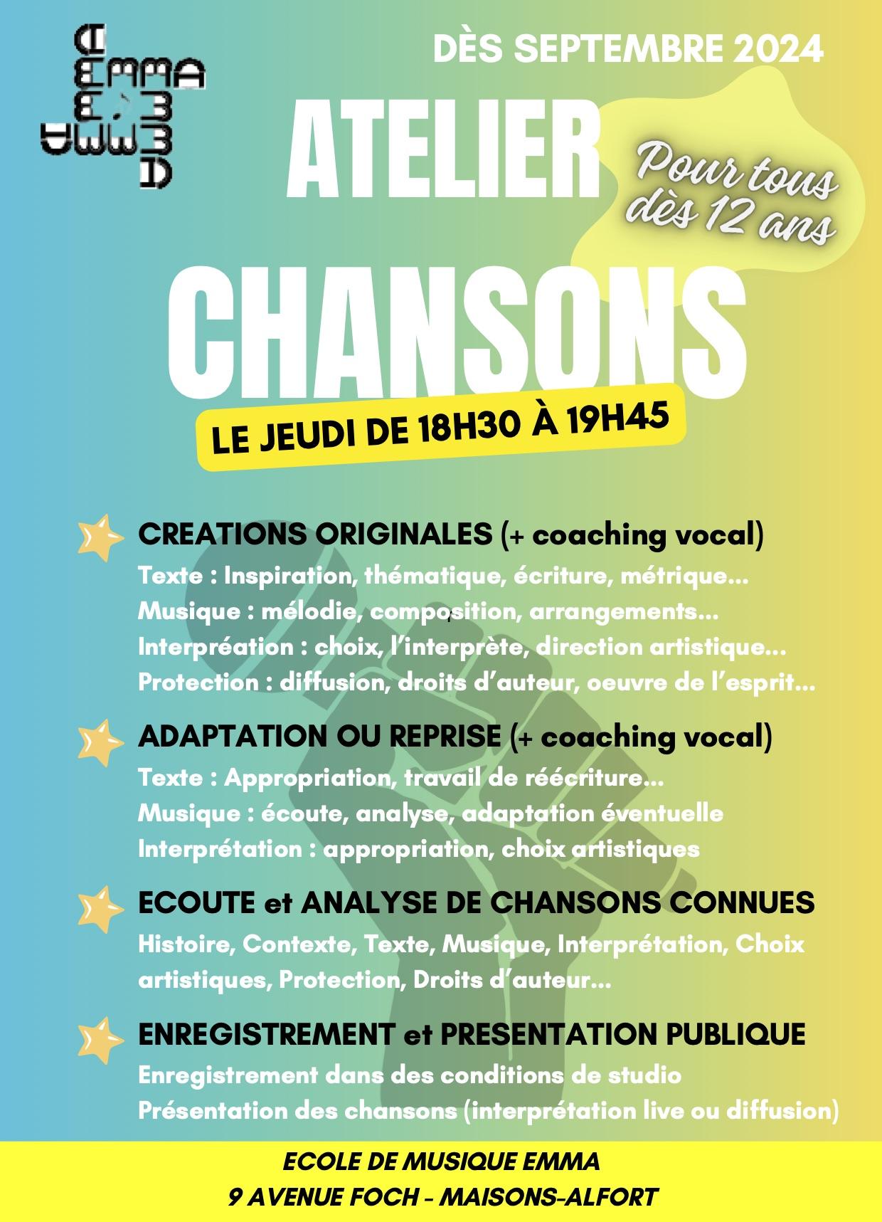 Affiche atelier chansons